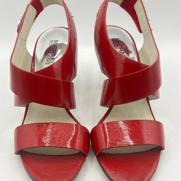 Michael Kors Size 7.5 Joselle Patent Leather Red Slingback Open Toe Heels - Picture 2 of 9